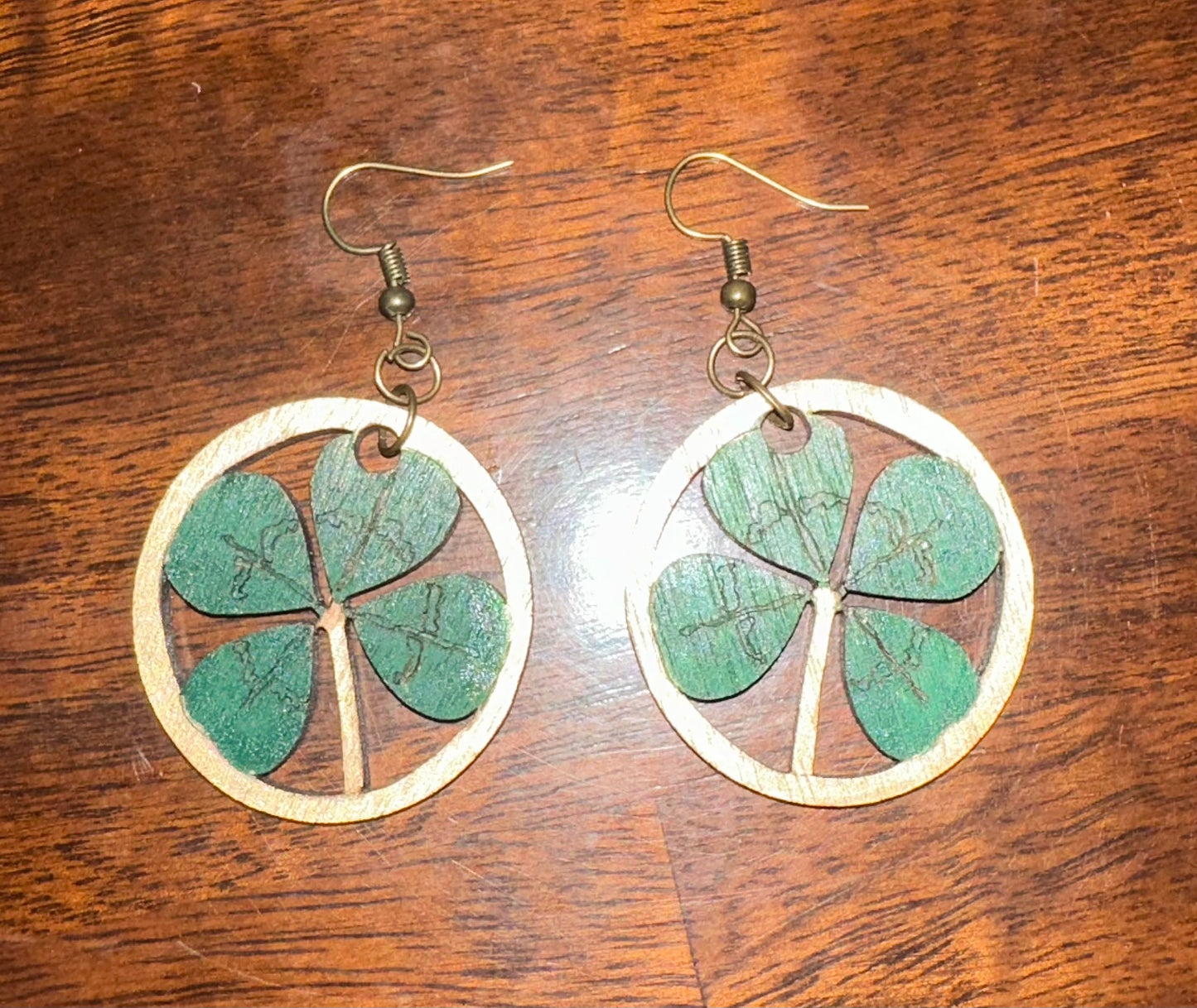Wood Clover Earrings