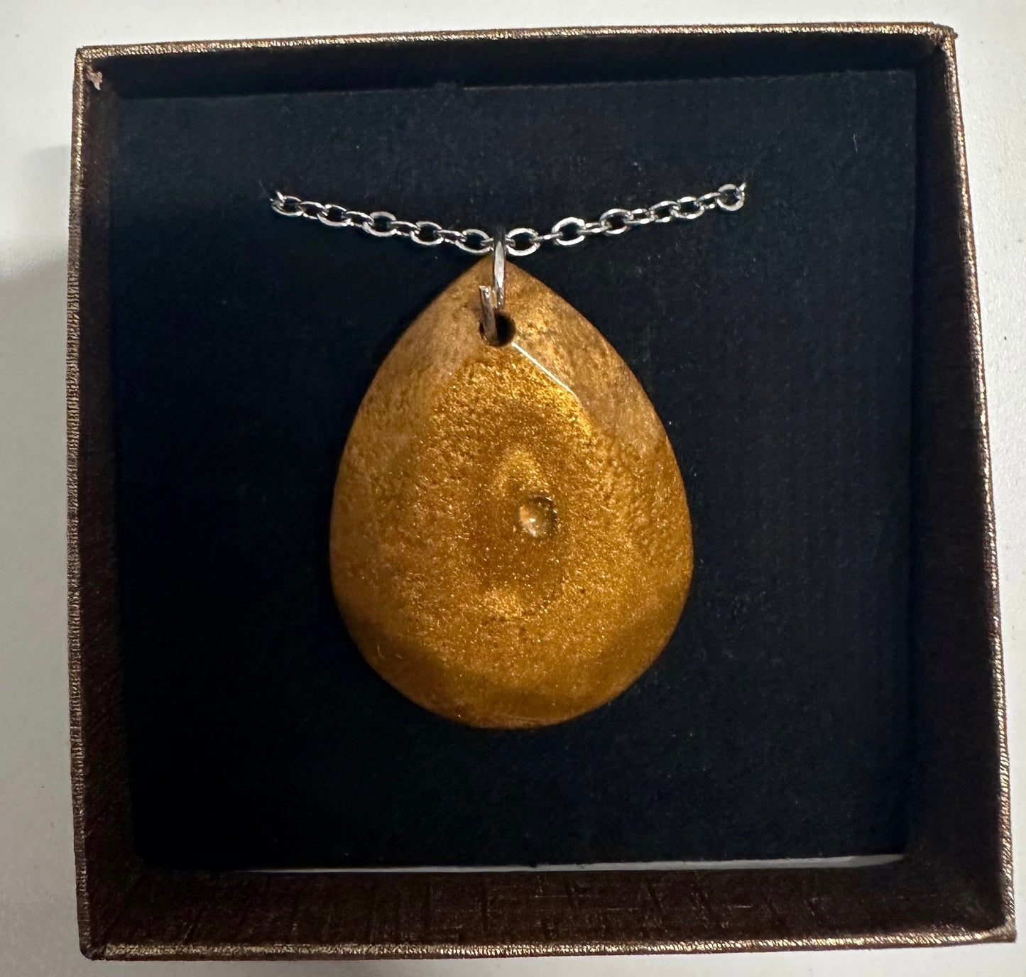 Golden Teardrop Resin Necklace w/ Stainless Steel Chain