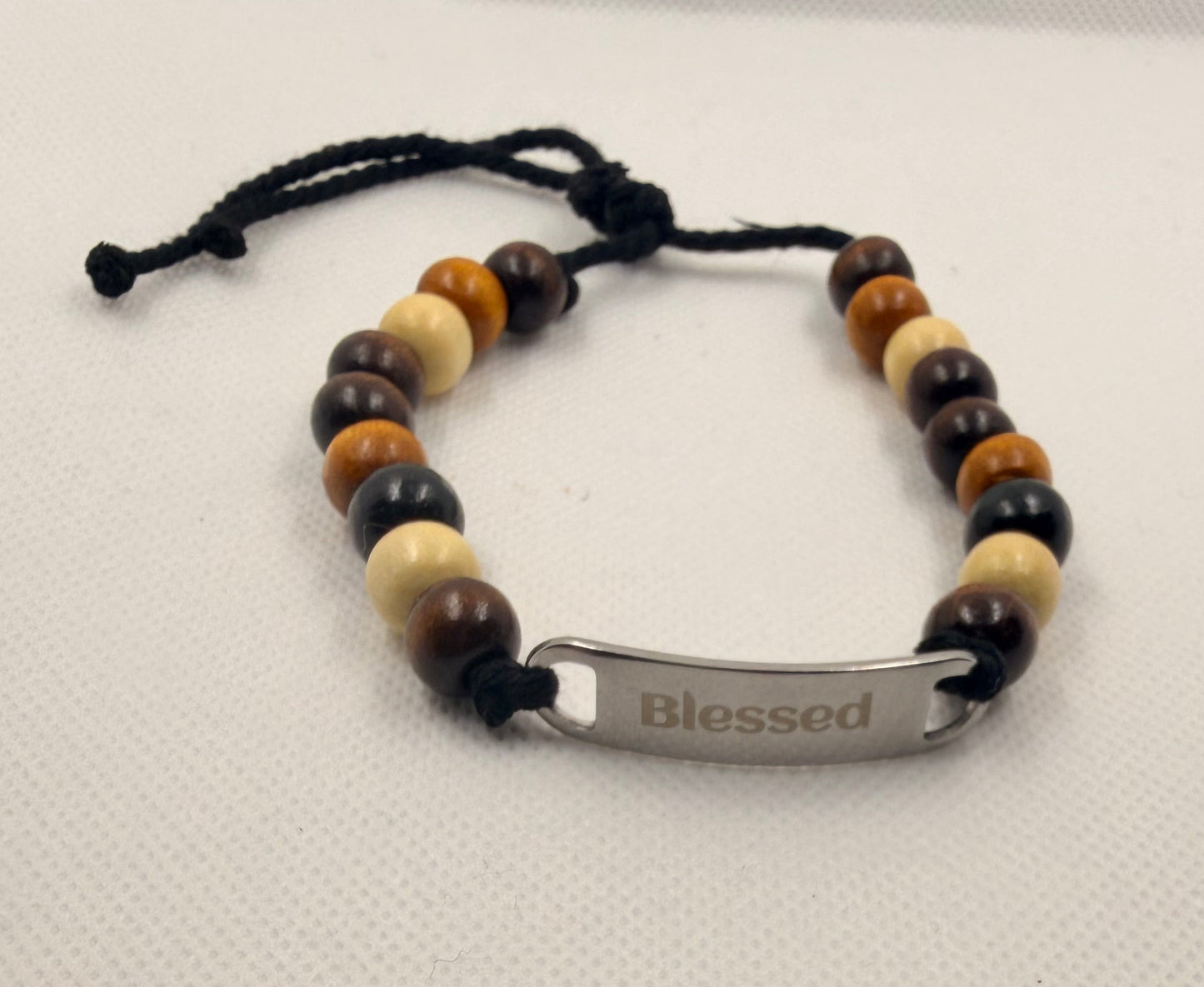 Blessed Laser Engraved Beaded Bracelet (Adjustable)