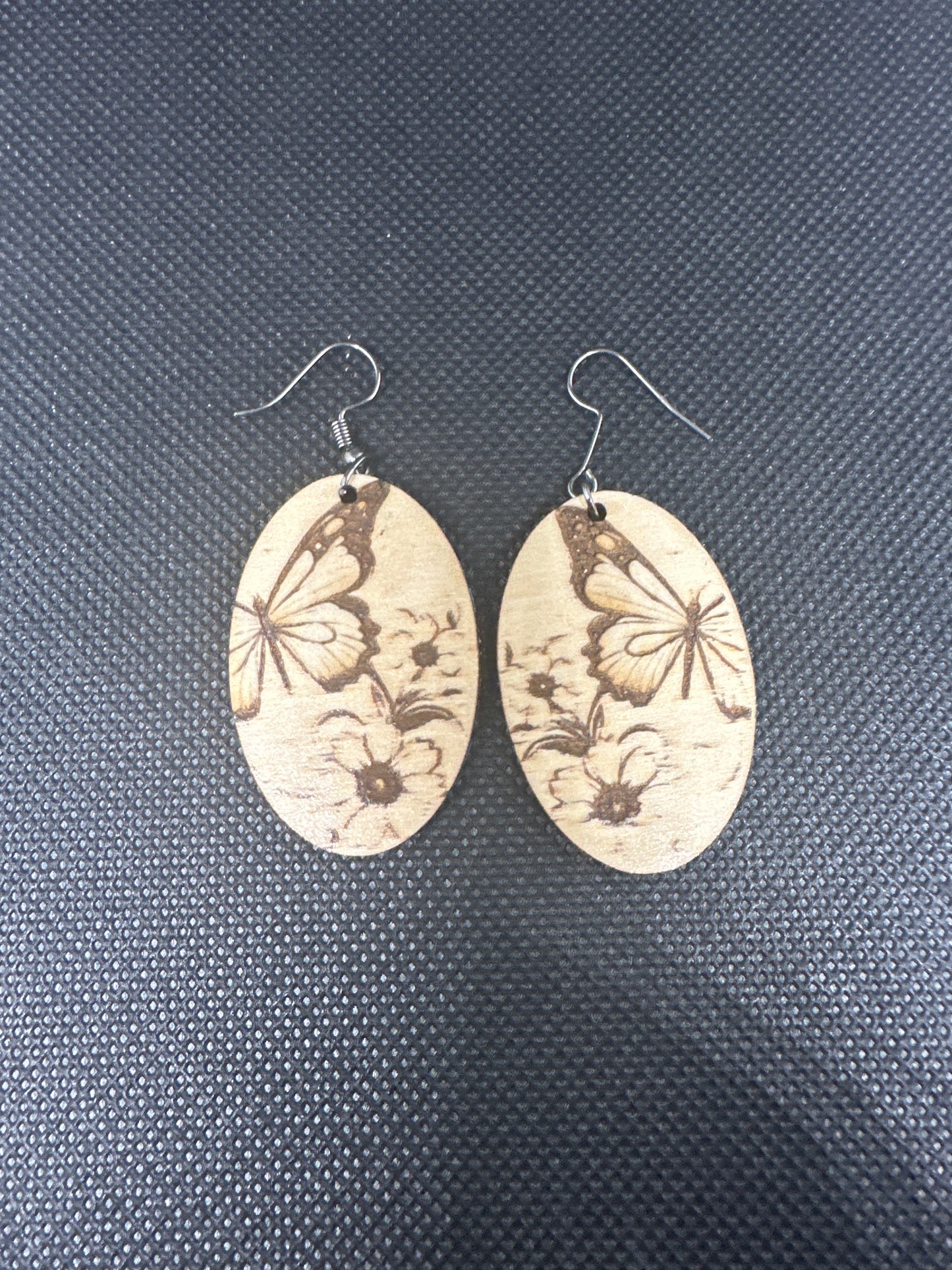 Wooden Butterfly Engraved Earrings