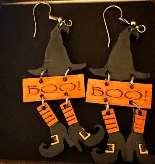 Orange and Black Witch wooden Earrings