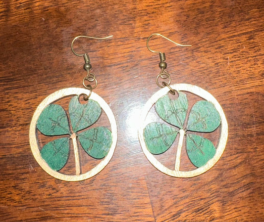 Wood Clover Earrings