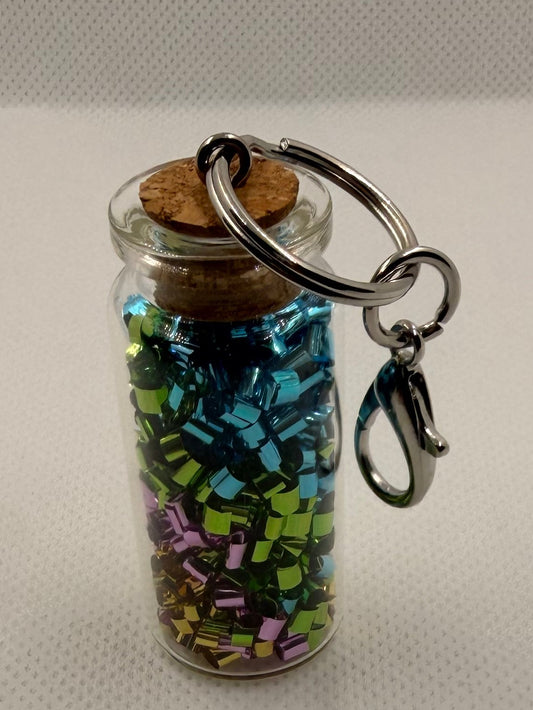 Colorful Confetti filled Glass Keychain with Cork