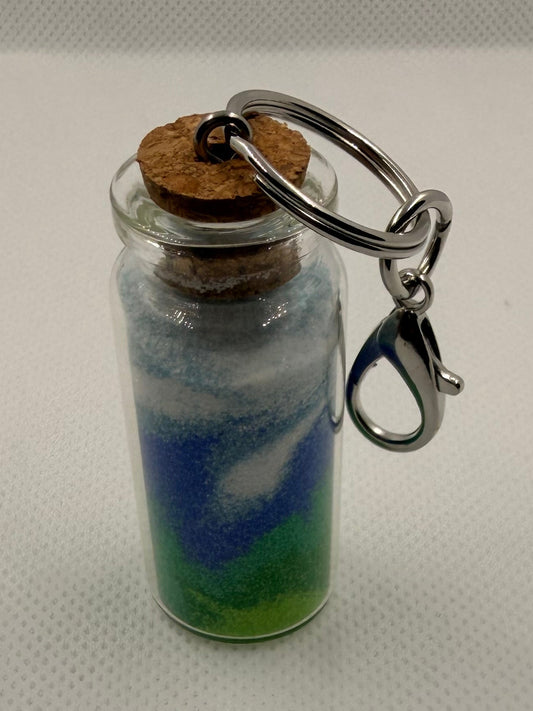Colorful Sand or Stone filled Glass Keychain with Cork
