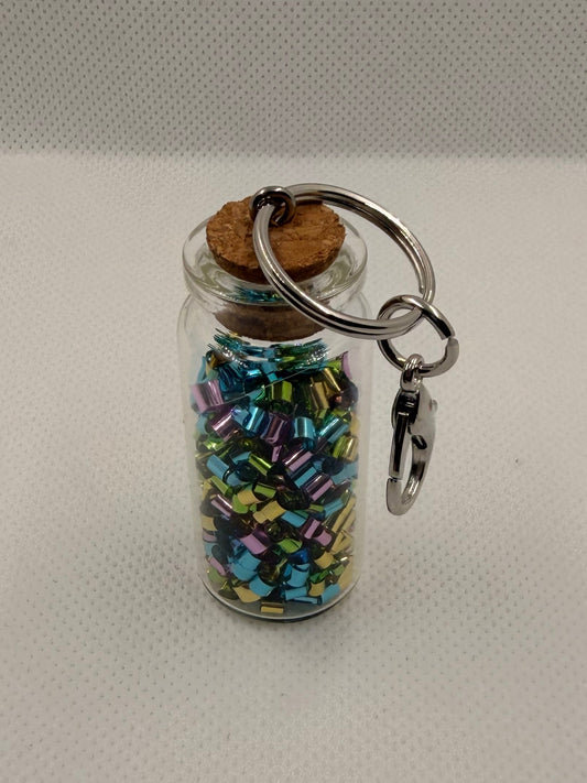 Colorful Sand or Stone filled Glass Keychain with Cork