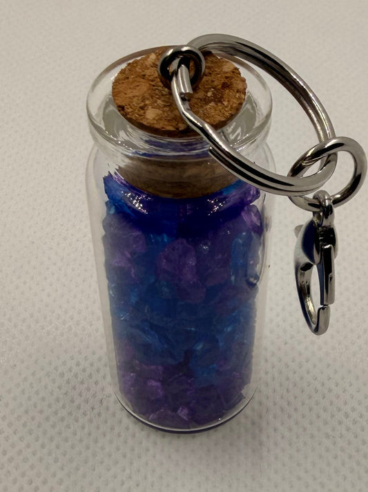 Colorful Sand or Stone filled Glass Keychain with Cork