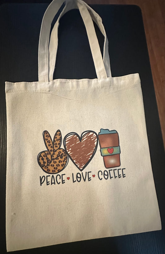 Tote Bag (Peace, Love, and Coffee)