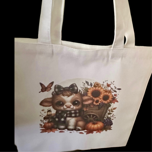 Cute Cow w/Flower Wagon Tote Bag
