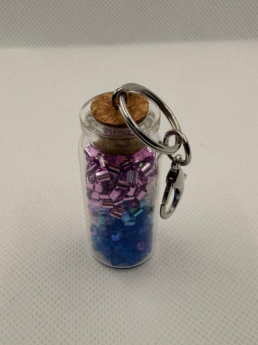 Colorful Sand or Stone filled Glass Keychain with Cork