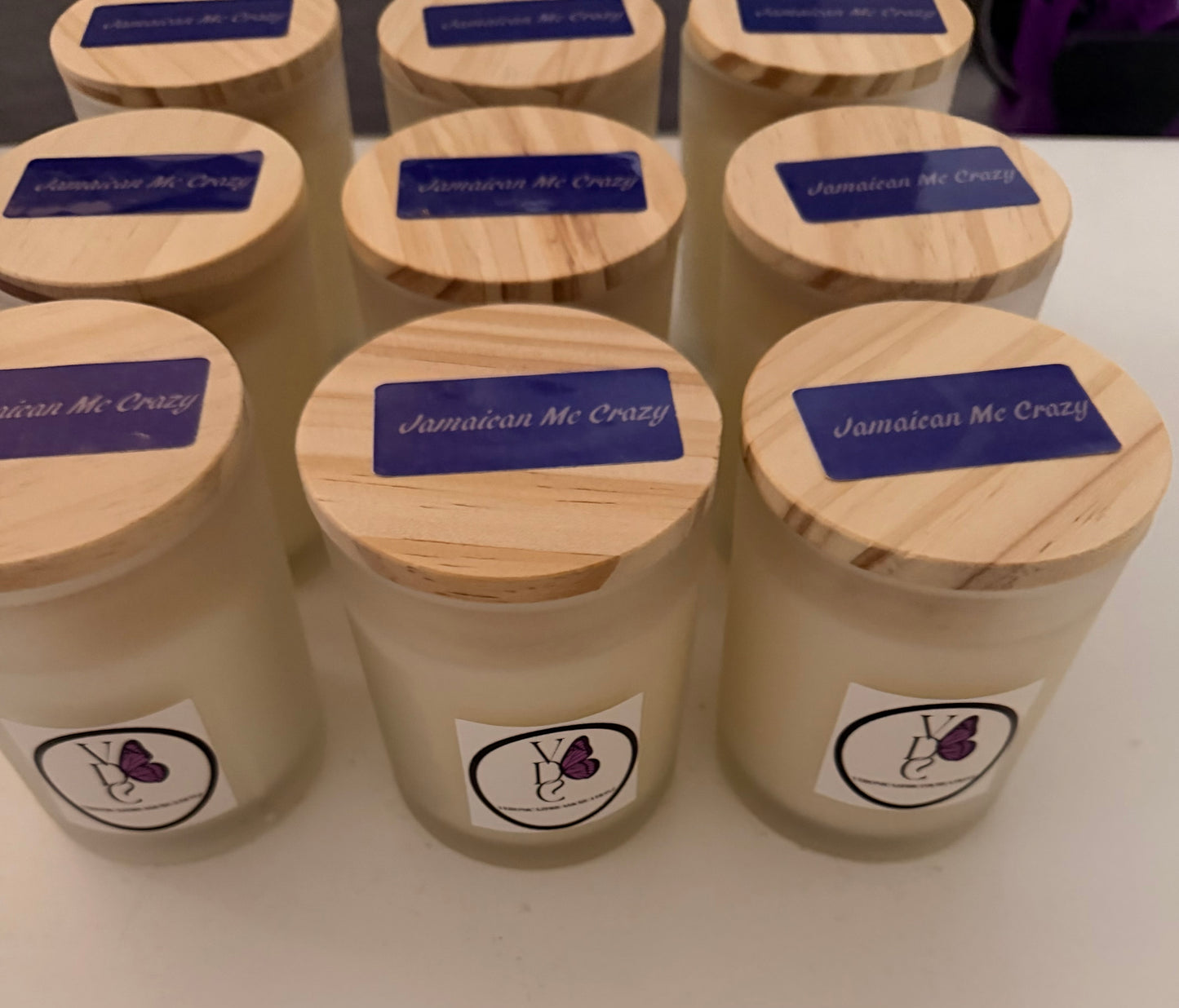 7oz Frosted Glass Soy Candle Jamaican Me Crazy Scent
