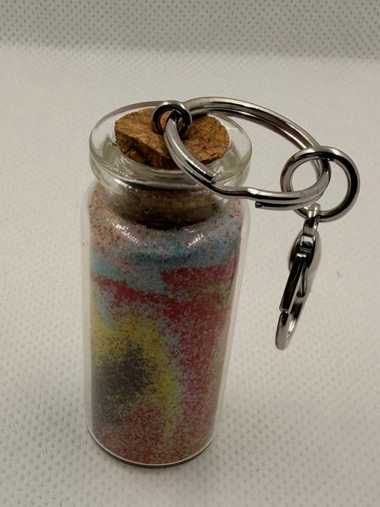 Colorful Sand or Stone filled Glass Keychain with Cork