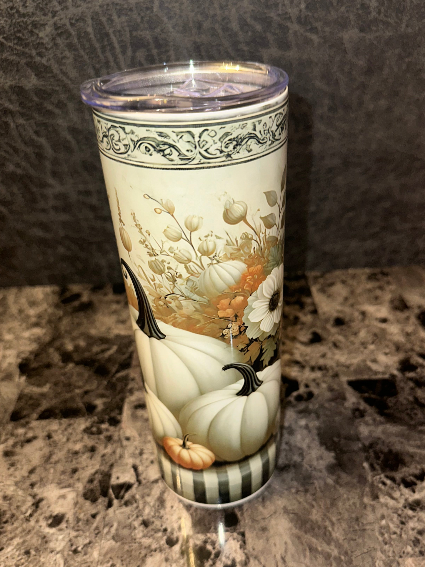 Pumpkin and Fall Flowers 20oz Stainless Steel Tumbler