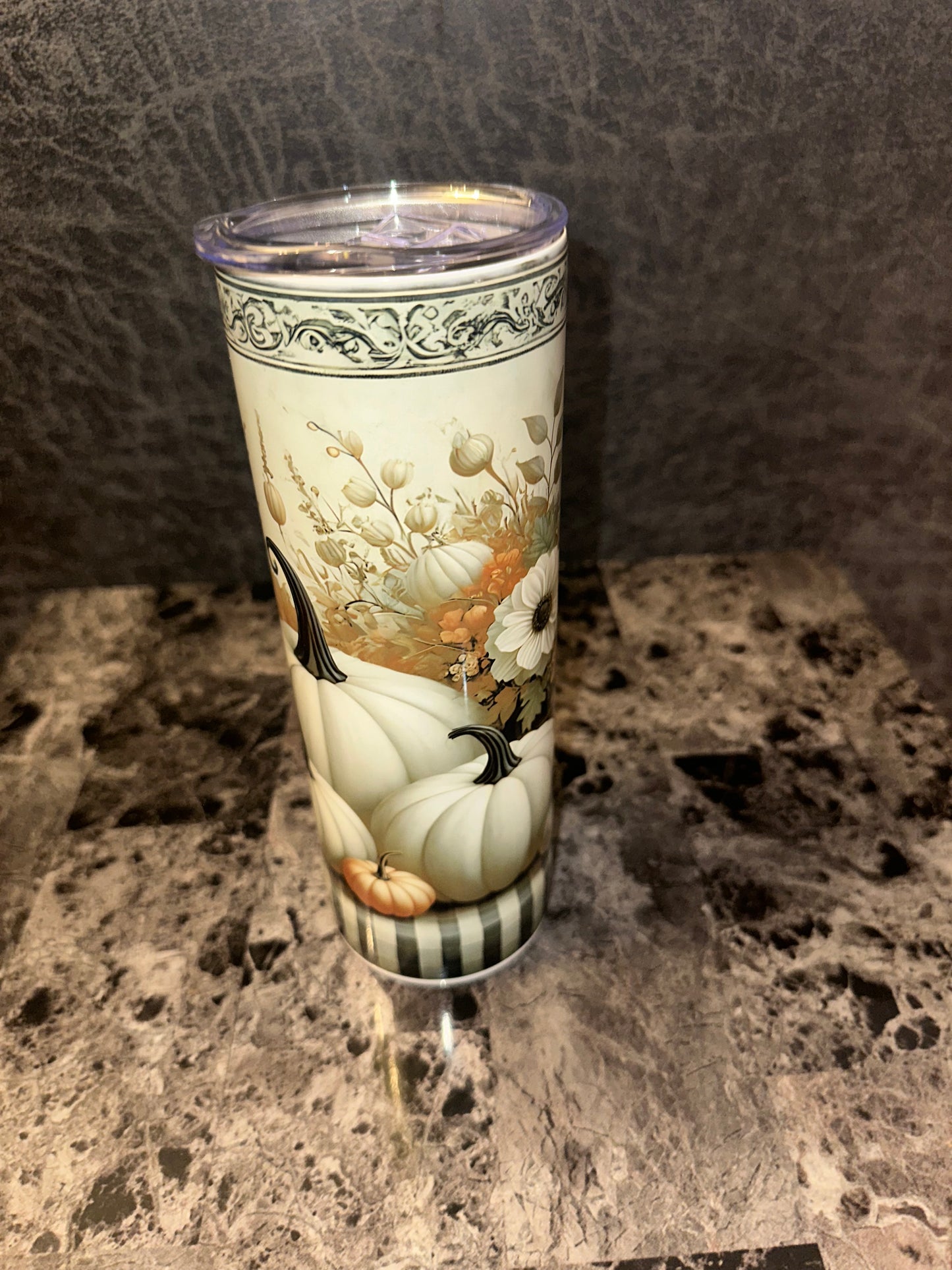 Pumpkin and Fall Flowers 20oz Stainless Steel Tumbler