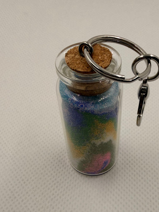 Colorful Sand or Stone filled Glass Keychain with Cork l