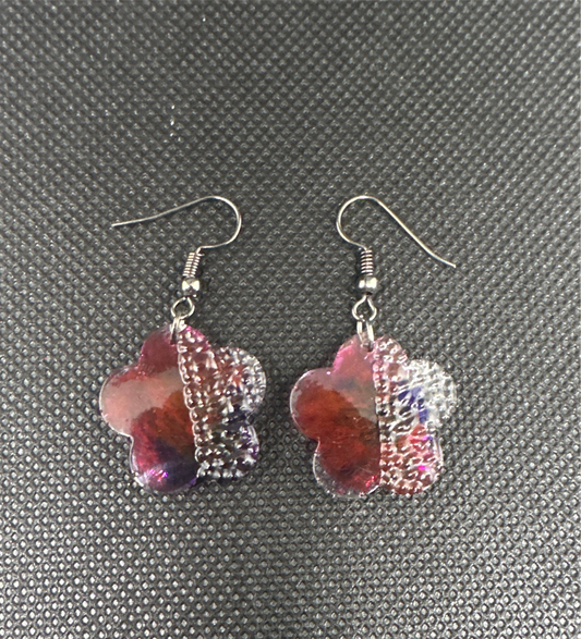 Burgundy Clovers Resin Earring
