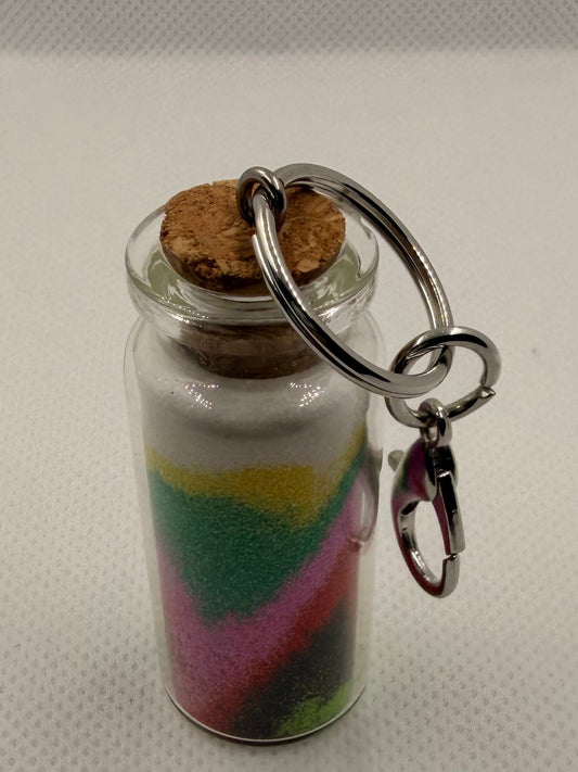Colorful Sand or Stone filled Glass Keychain with Cork