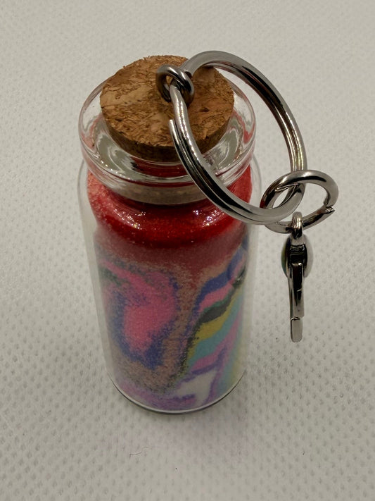 Colorful Sand or Stone filled Glass Keychain with Cork