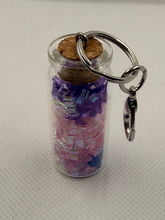 Colorful Sand or Stone filled Glass Keychain with Cork