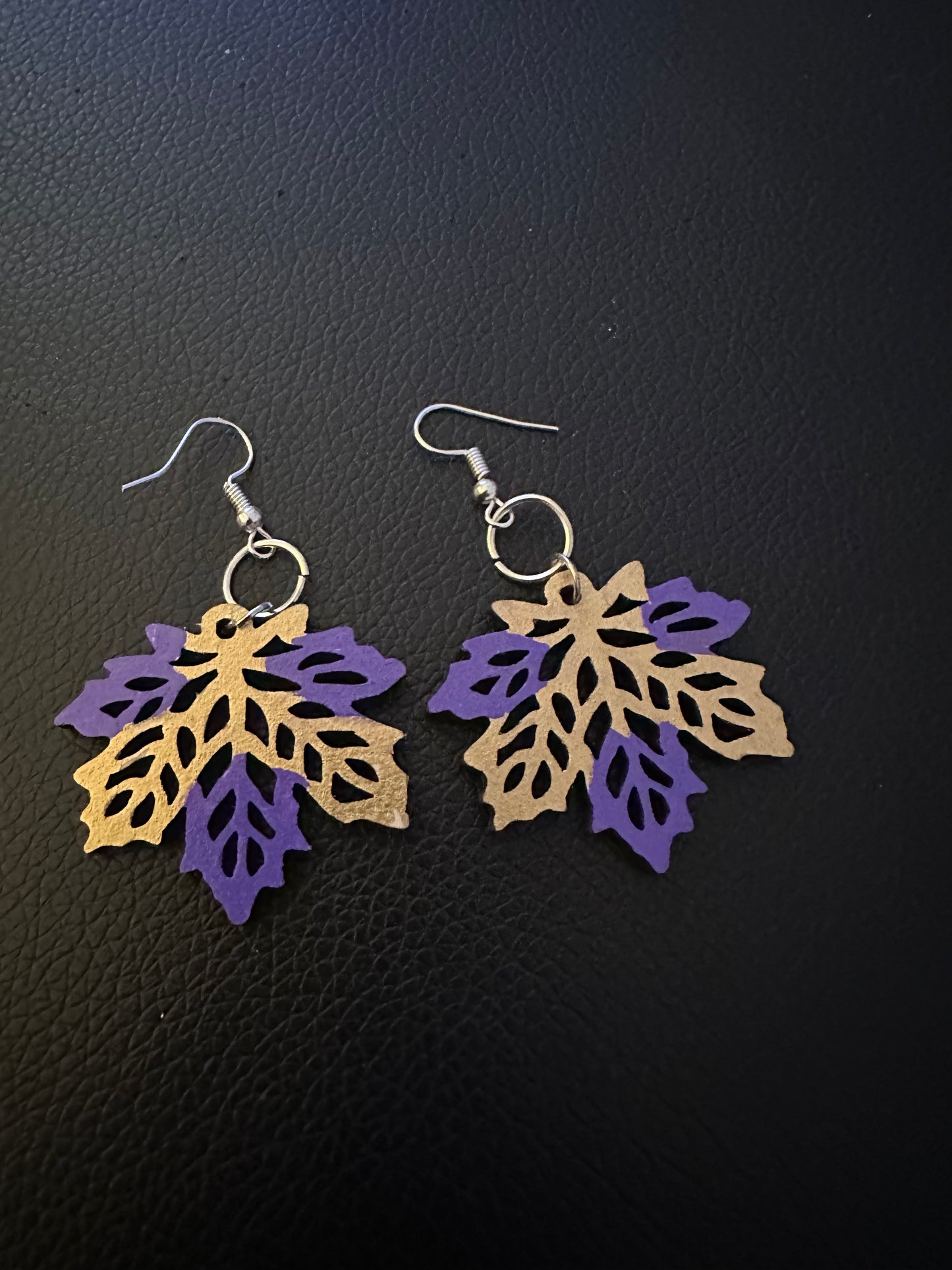 Purple and Gold Leaf Earrings