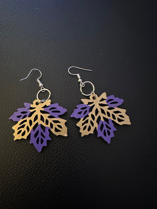 Purple and Gold Leaf Earrings