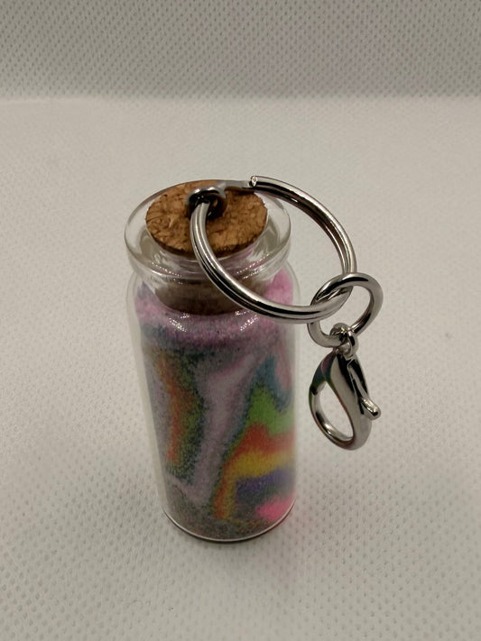 Colorful Sand or Stone filled Glass Keychain with Cork l