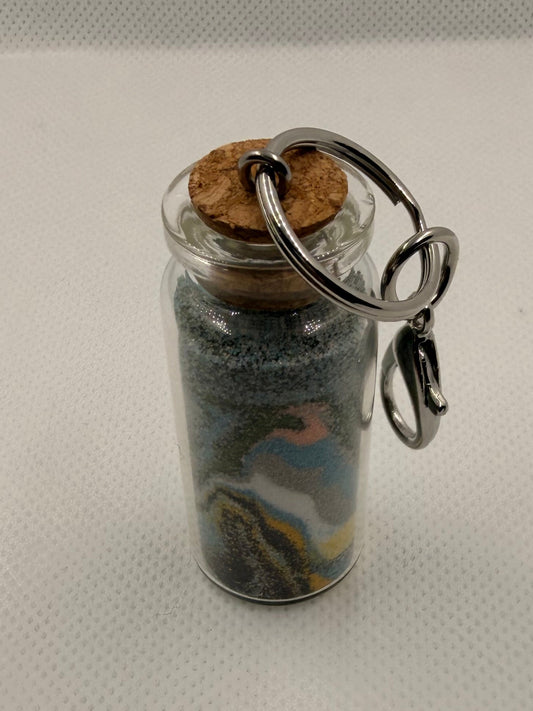 Colorful Sand or Stone filled Glass Keychain with Cork