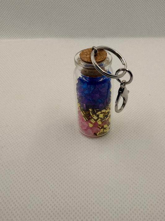 Colorful Sand or Stone filled Glass Keychain with Cork