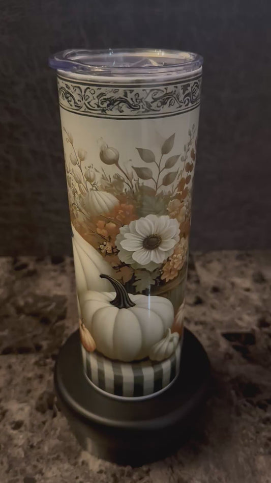 Pumpkin and Fall Flowers 20oz Stainless Steel Tumbler